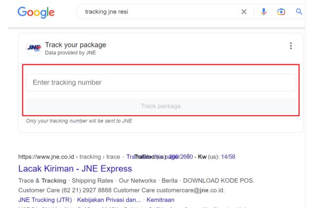 lacak paket di google