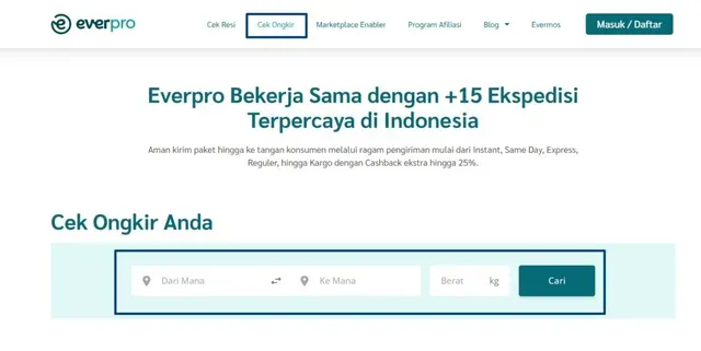 cara cek ongkir ninja xpress
