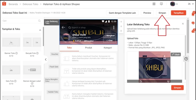 ukuran banner shopee