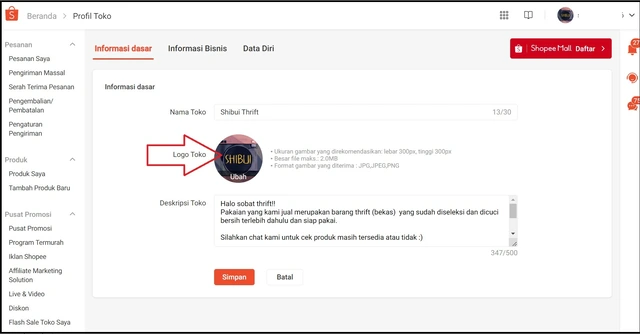 ukuran banner shopee