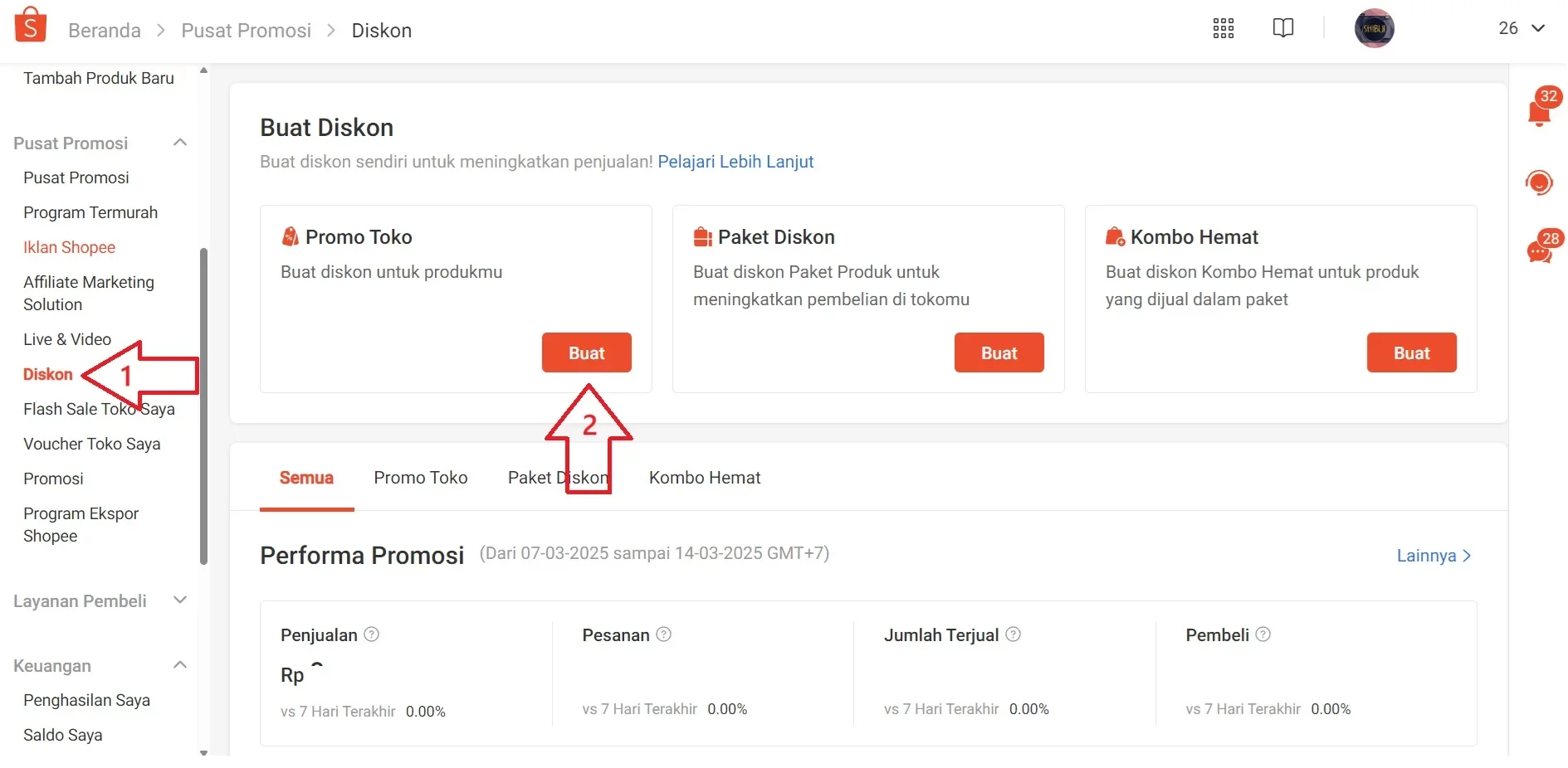 cara membuat harga coret di shopee