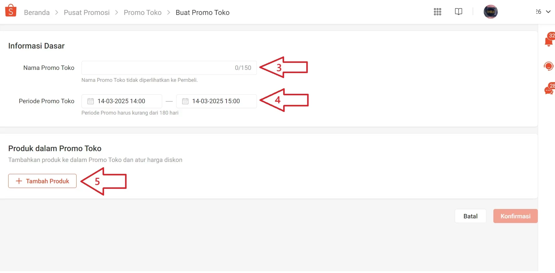 cara membuat harga coret di shopee