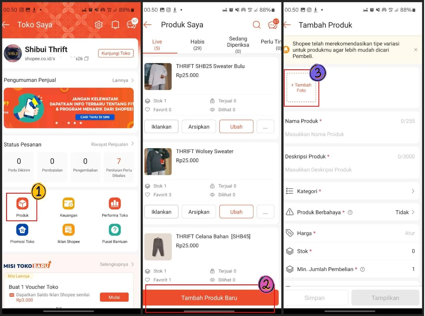 cara upload produk di shopee