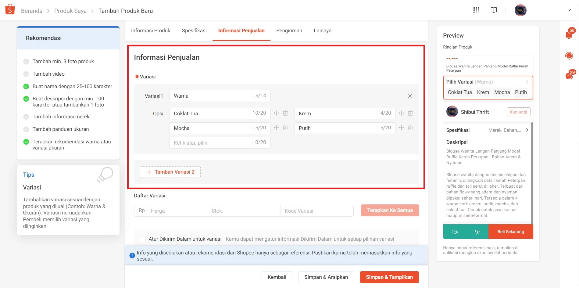 cara upload produk di shopee