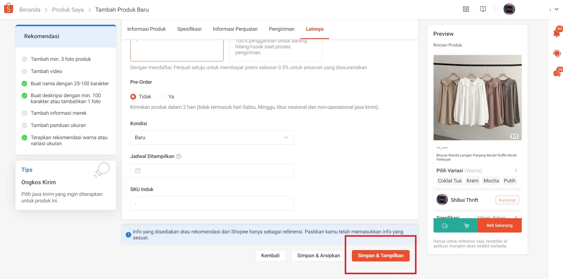 cara upload produk di shopee