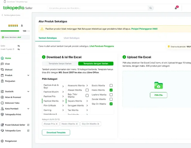 cara upload produk di tokopedia secara massal