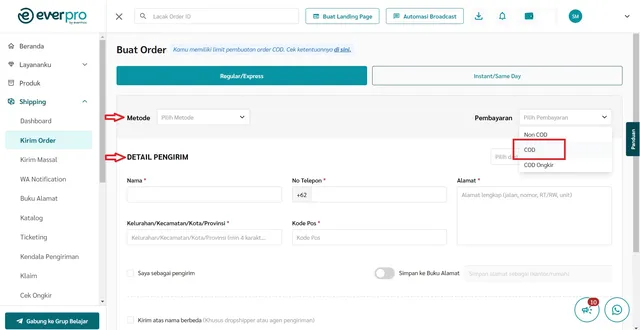 Cara Kirim Paket JNE COD