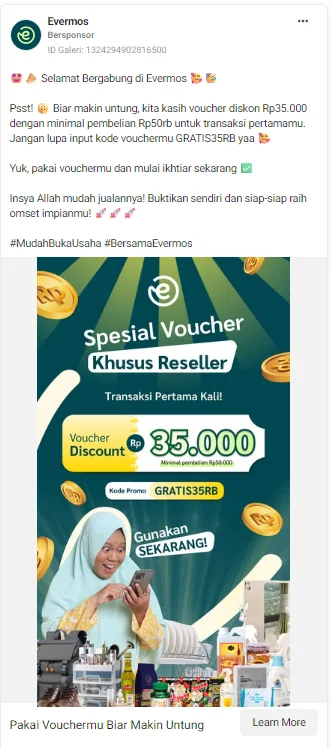 contoh iklan facebook ads evermos